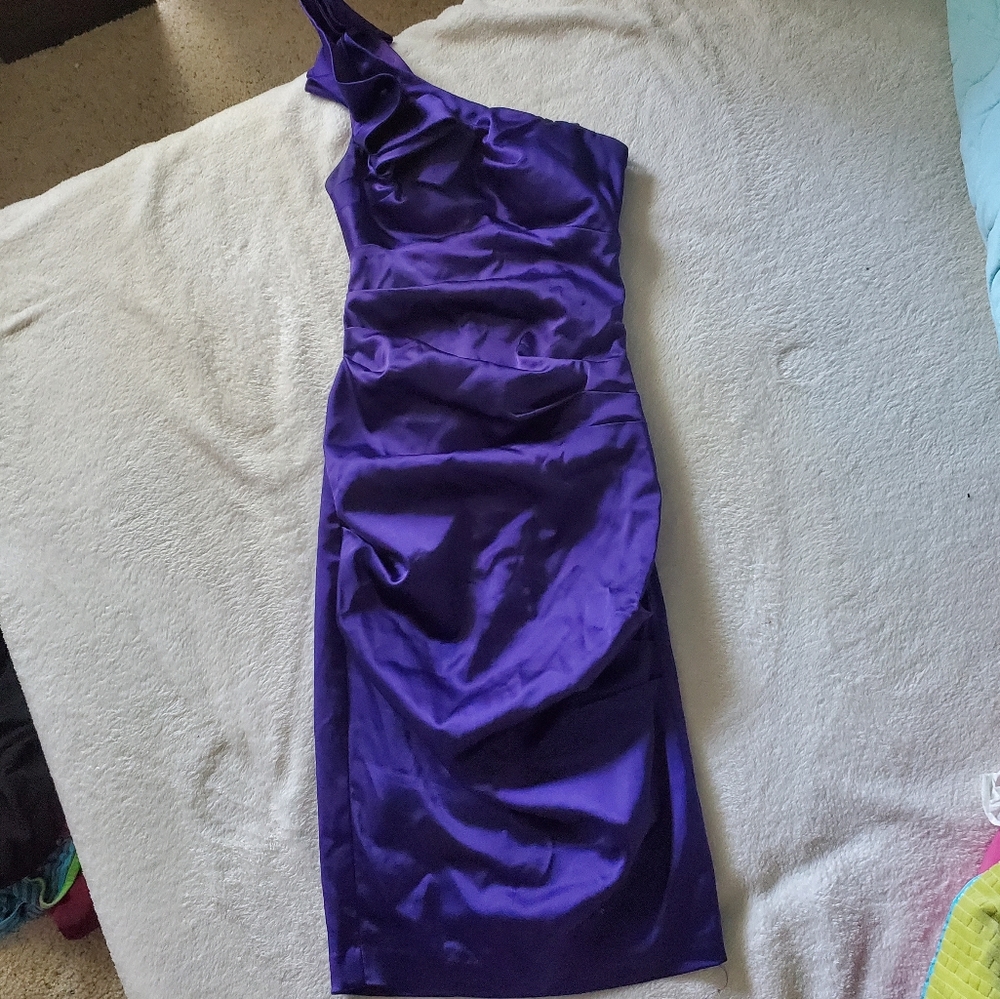 Purple Cache One Shoulder Ruffle Dress - Picture 2 of 7